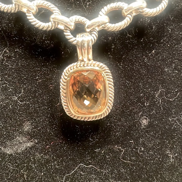 Sterling Silver 18”, wide link chain w citrine pendant. EUC. As is. See images - Picture 2 of 14